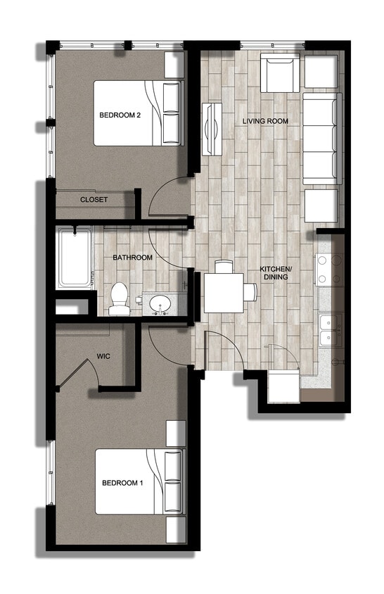 Floor Plan - 2 Bedroom 1 Bath A