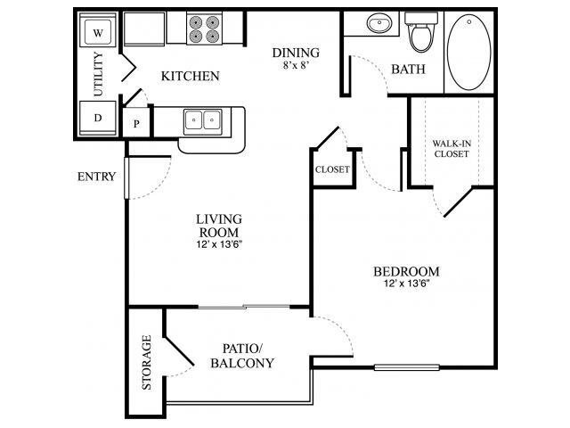 Floor Plan - 1 Bedroom, 1 Bathroom