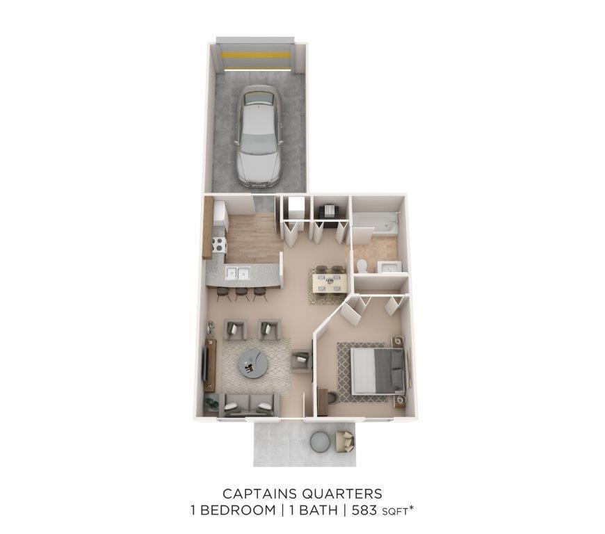 Floor Plan - One Bedroom- 583 sqft