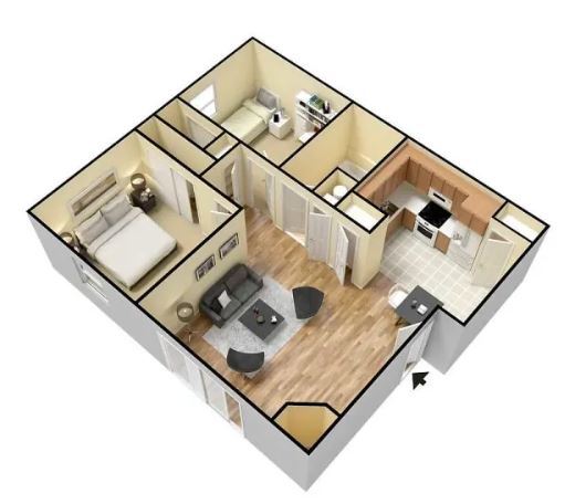 Floor Plan - B1 -  2 Bedroom - 1 Bathroom
