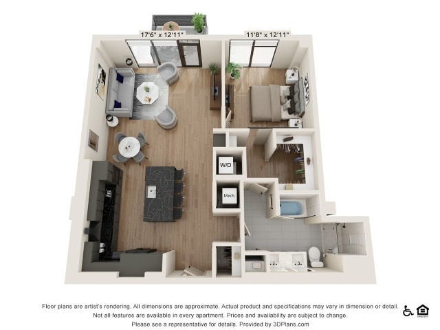 1 x 1 | 991 sq ft - One Bedroom One Bath Penthouse (991 SF)