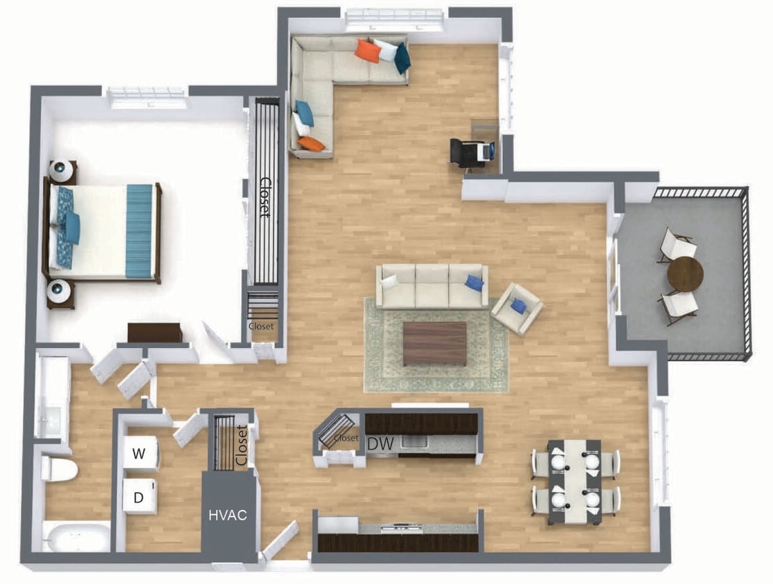 Floor Plan - 1 Bedroom  1 Bath