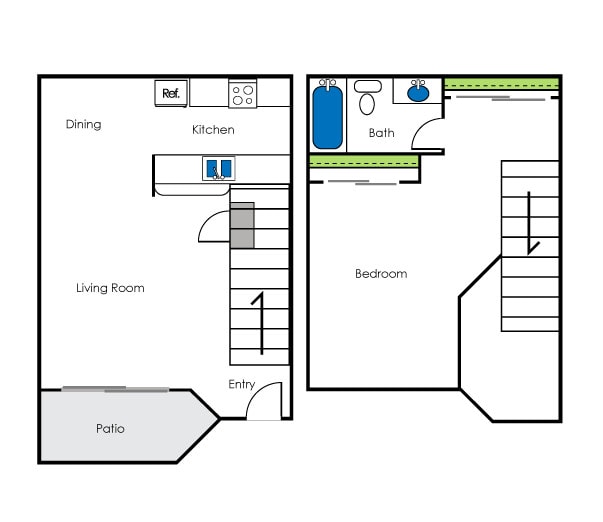 Floor Plan - One Bedroom One Bath Townhome