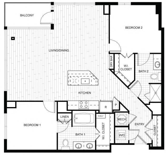 Floor Plan - 2 Bed/2 Bath-T_C02A