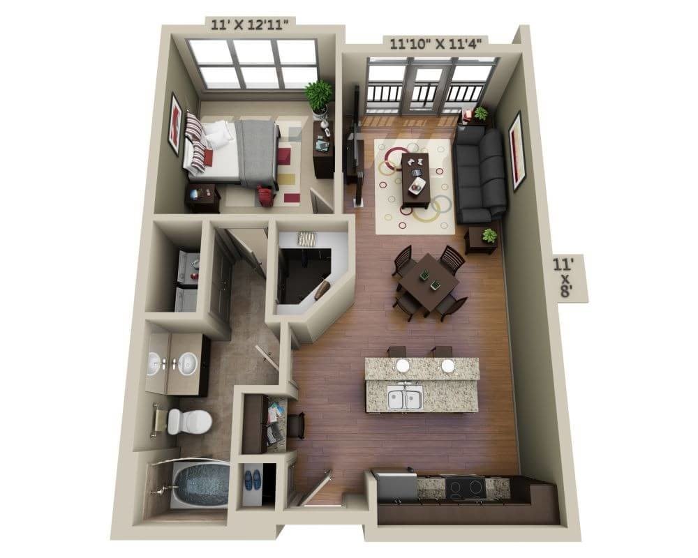 Floor Plan - One Bedroom A1B