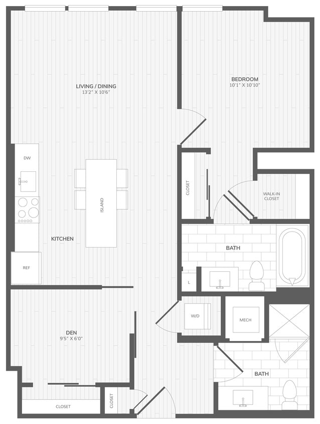 Floor Plan - 1 Bed/2 Bath Den-A Medley