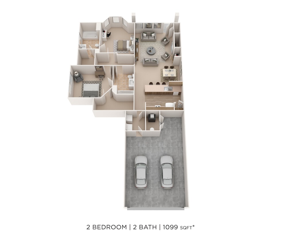 Floor Plan - Two Bedroom 2 Bath- 1099 sqft
