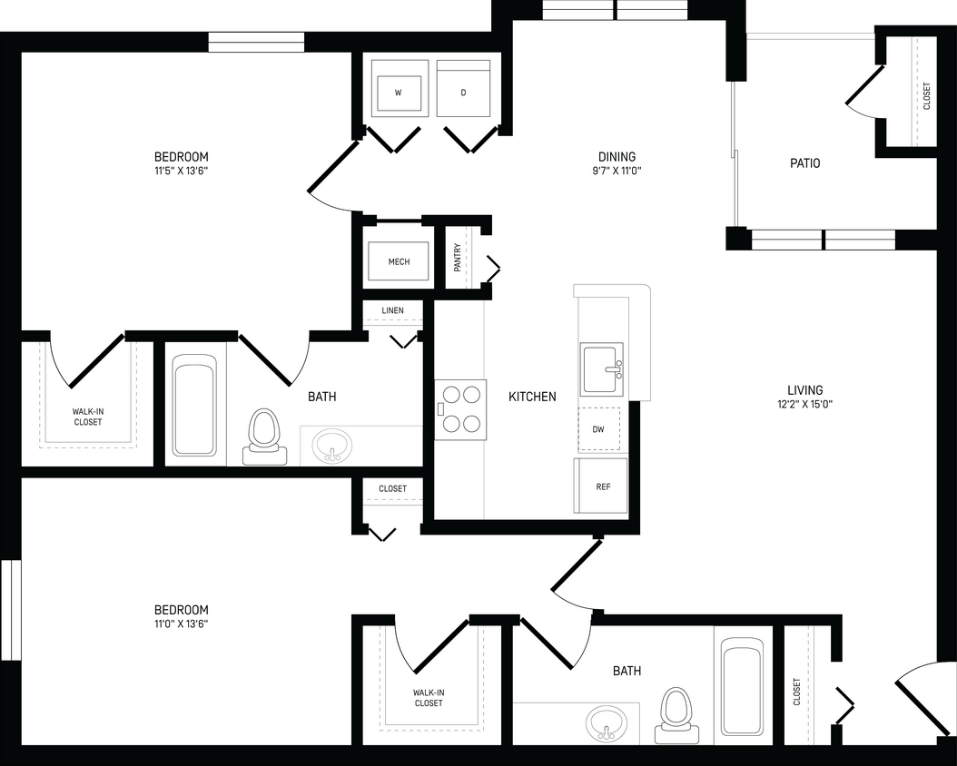 Floor Plan - 2 Bed/2 Bath-B2A