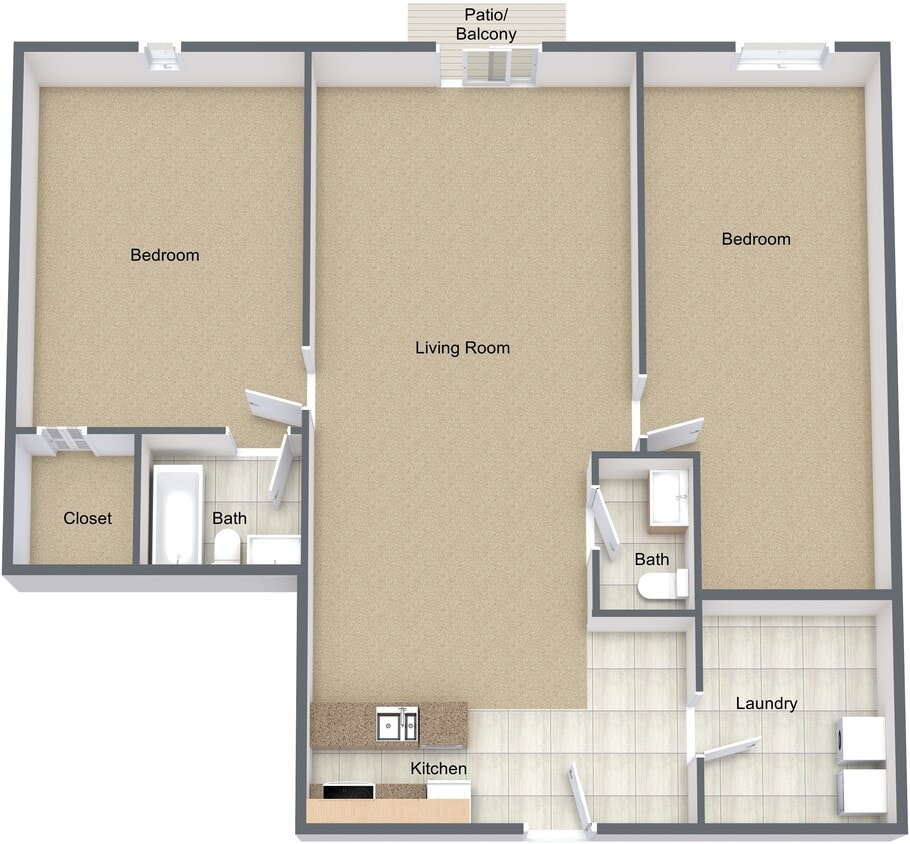2BR, 2BA - (A) - 2 Bedroom