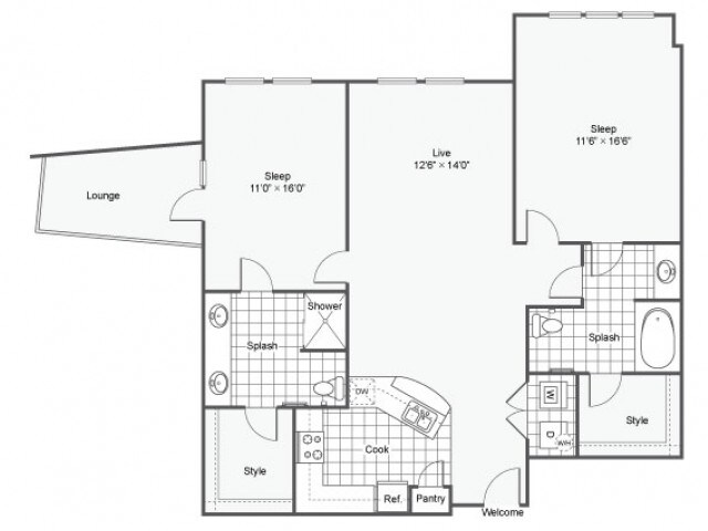 Floor Plan - 2 Bed 2 Bath Washer Dryer G
