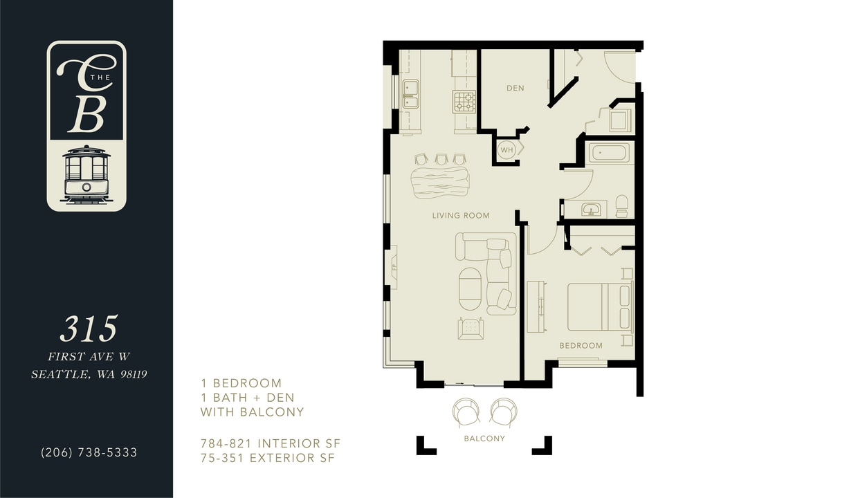 Floor Plan - 1 Bed 1 Bath with Den
