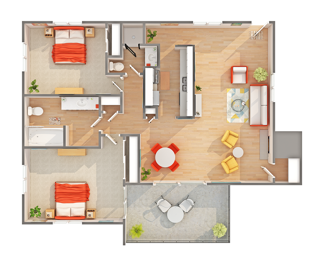 2 BR x 2 BA with Mountain View Floorplan - 2 BR x 2 BA with Mountain View