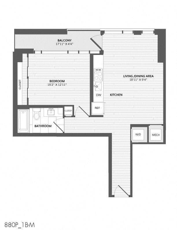 Floor Plan - 1 Bed/1 Bath-1B-M_880 P