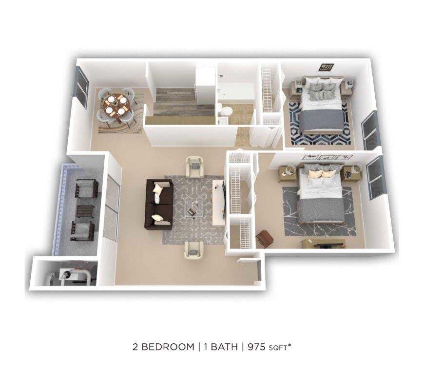 Floor Plan - Two Bedroom - 975 sqft