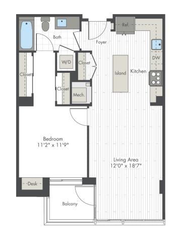 Floor Plan - 1 Bed/1 Bath-H2