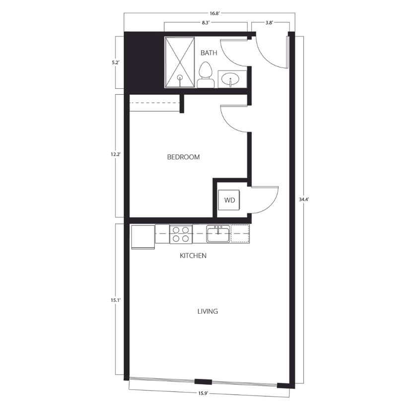 1 Bed | 1 Bath | 535-538 SQ FT - A2.4-WY