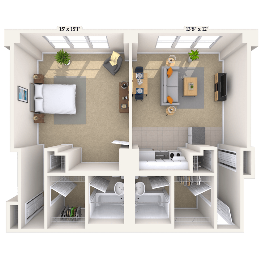 Floor Plan - Traditional 1x2 883-996 SF