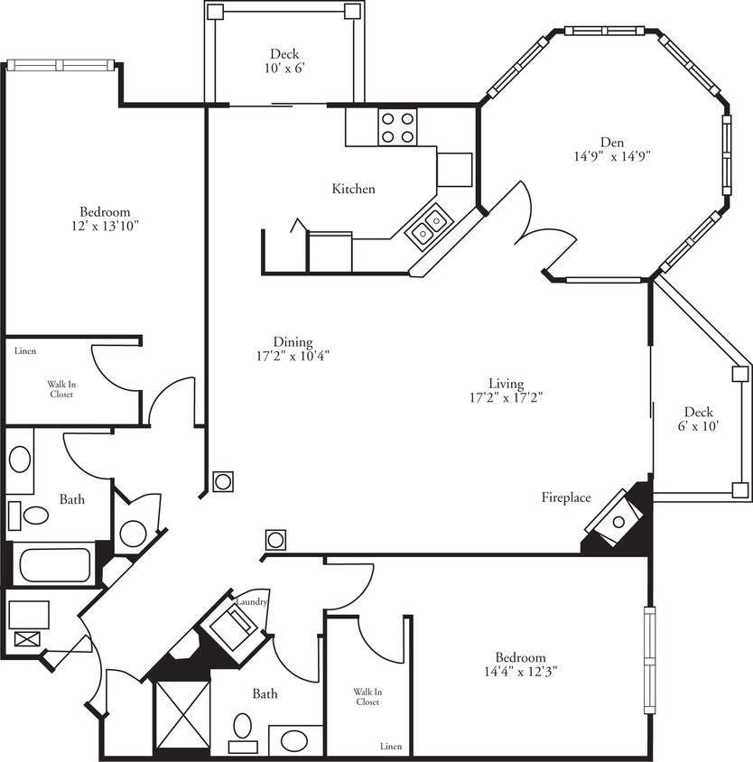 Floor Plan - Pinnacle - 2 Bed, 2 Bath + Den Edinburough