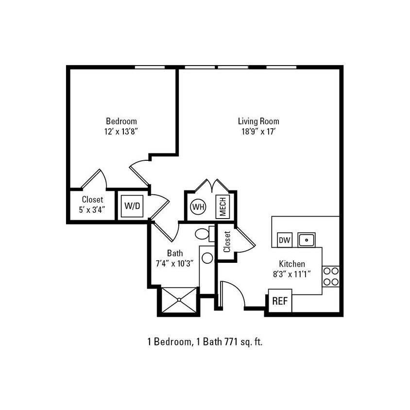 Floor Plan - 1 Bedroom 1 Bath