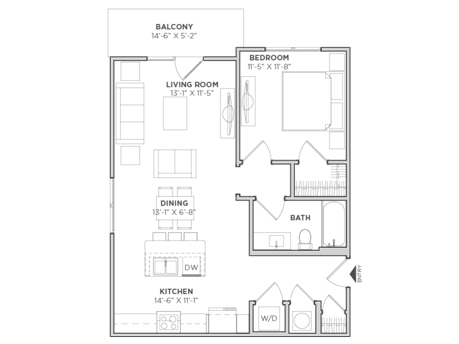 Tribute Verdae Unit Floor Plan 1B - 1 Bed, 1 Bath (60% Income Restricted)