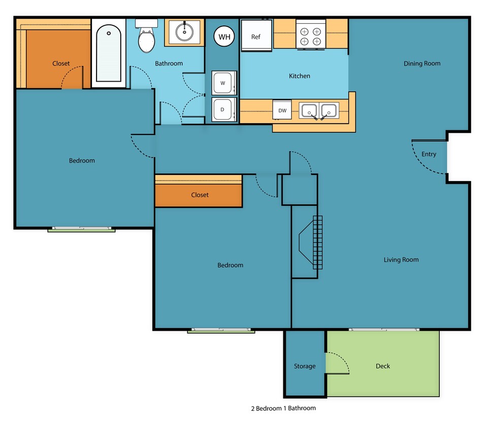 Floor Plan - Two Bedroom One Bathroom