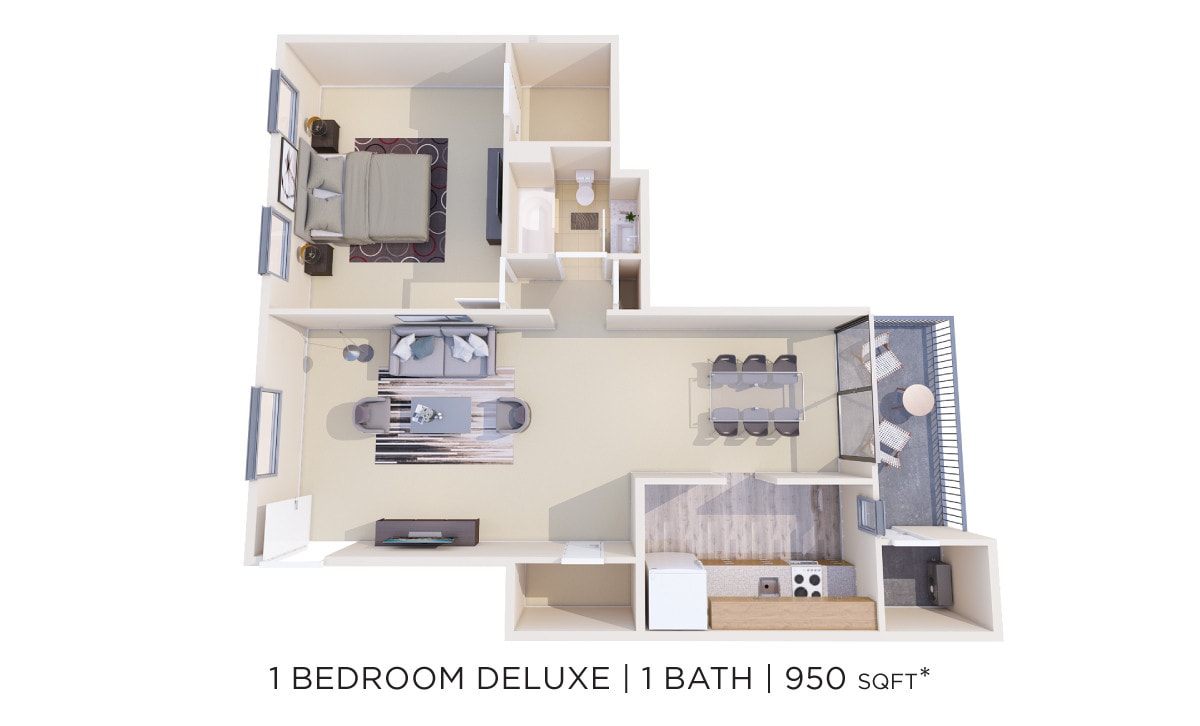 Floor Plan - One Bedroom - 950 sqft