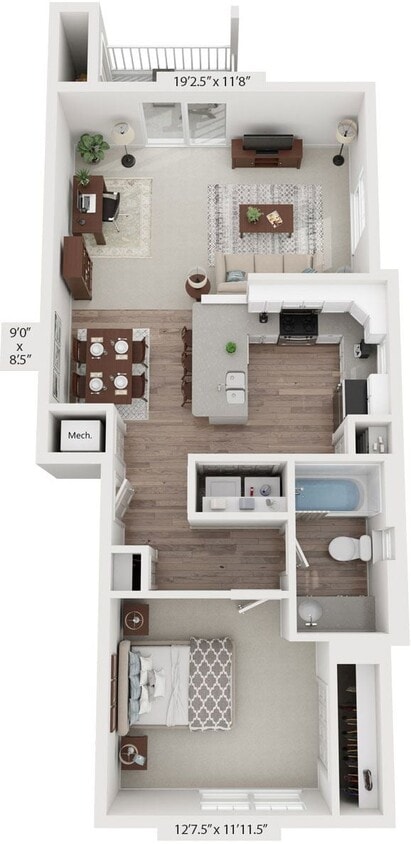 Floor Plan - One Bedroom End
