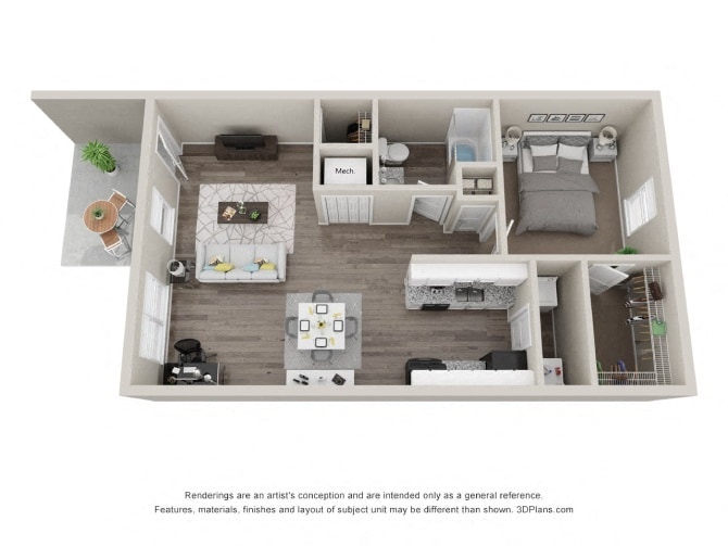 Floor Plan - 1 Bed 1 Bath