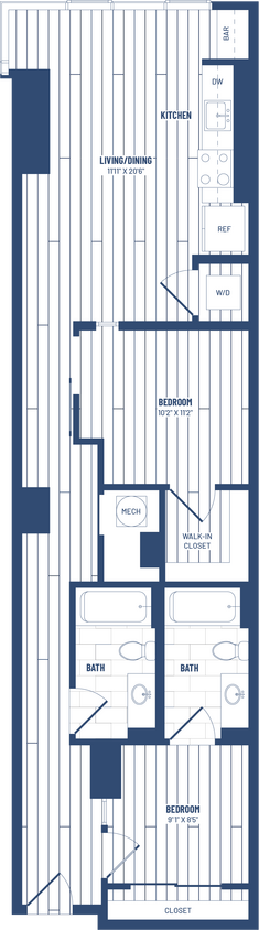 Floor Plan - 2 Bed/2 Bath Junior-H-201