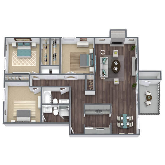 Floor Plan - 3 Bed - 2 Bath (Renovated)
