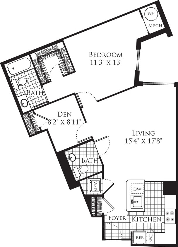 Floor Plan - 1 Bedroom with Den 949
