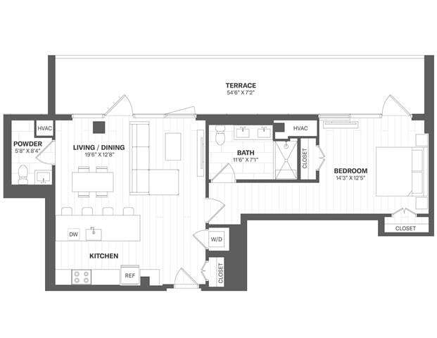 Floor Plan - 1 Bed/1.5 Bath-PH01