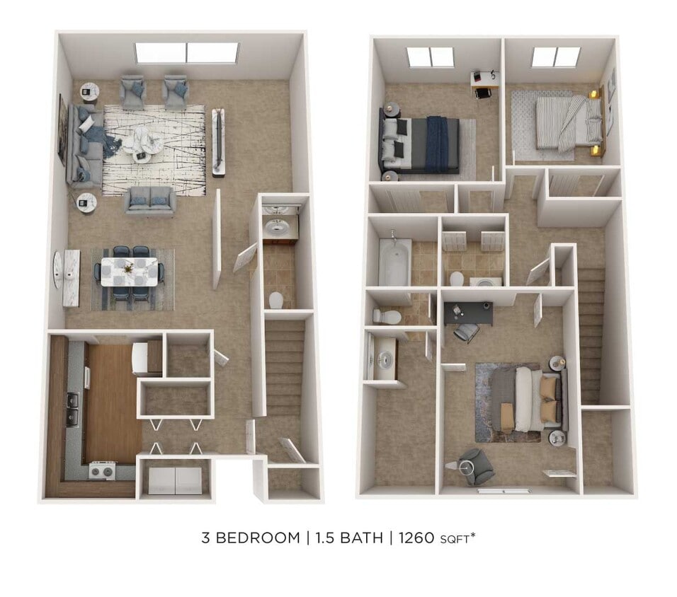 Floor Plan - Three Bedroom 1.5 Bath Townhome
