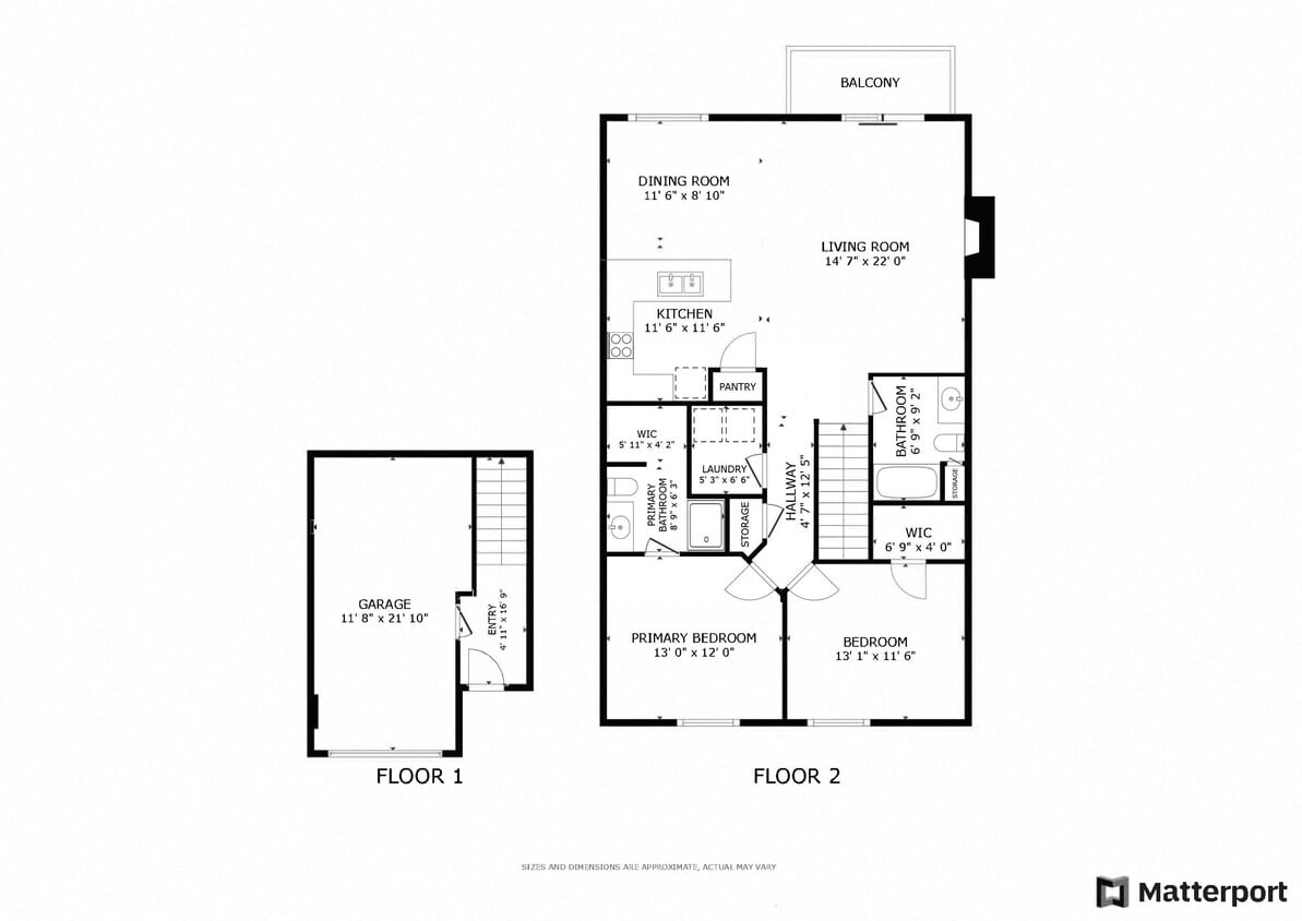 Floor Plan - 2 Bed / 2 Bath / 1 Stall Attached Garage / Uppe...