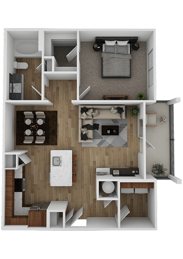 Explore the elegance and functionality of this modern one-bedroom apartment, perfect for contemporary living. - A1