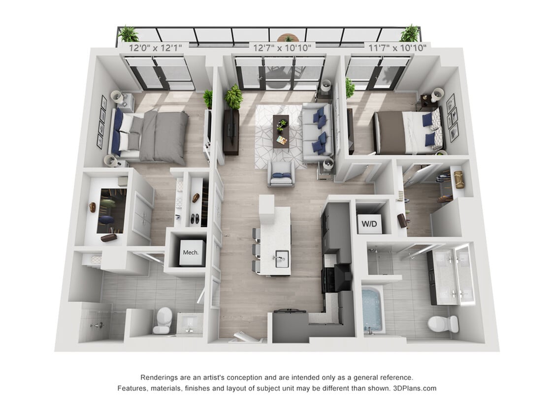 Two Bedroom Two Bath Penthouse (1,104 SF) - Two Bedroom Two Bath Penthouse (1,104 SF)