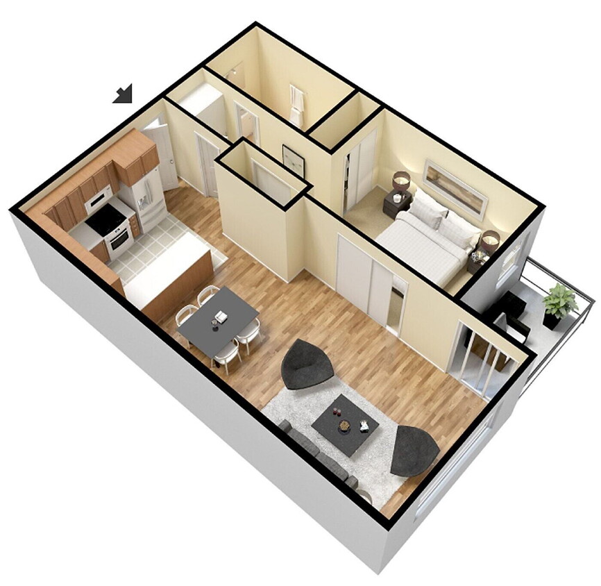Floor Plan - 1 Bedroom, 1 Bath - Furnished