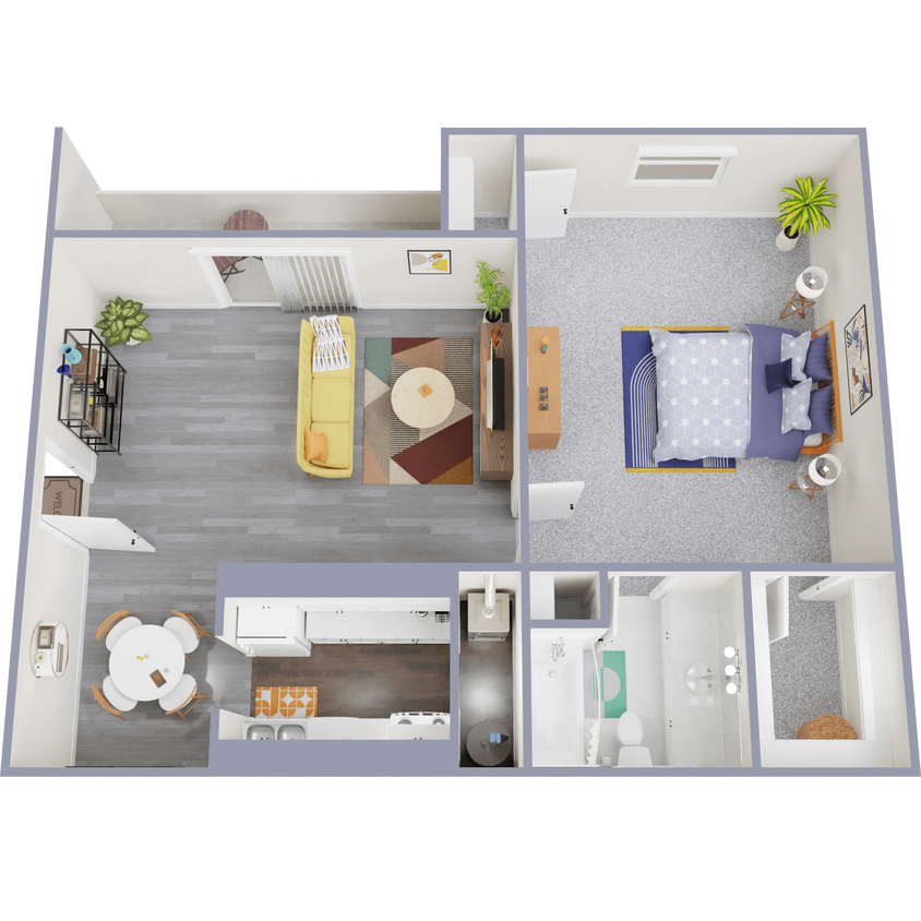 Floor Plan - 1 Bedroom, 1Bath view