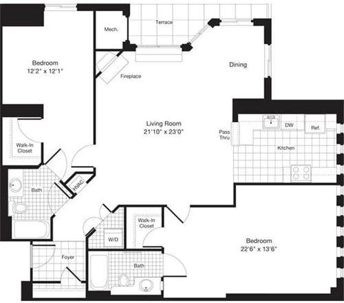 Floor Plan - 2 Bedrooms U