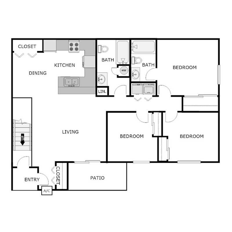 Floor Plan - 3 Bed 2 Bath