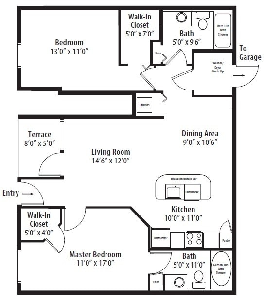 Floor Plan - 2 BR Grand Courtyard Garage