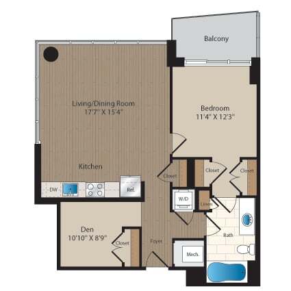 Floor Plan - 1 Bed-1 Bath Den-B1M2