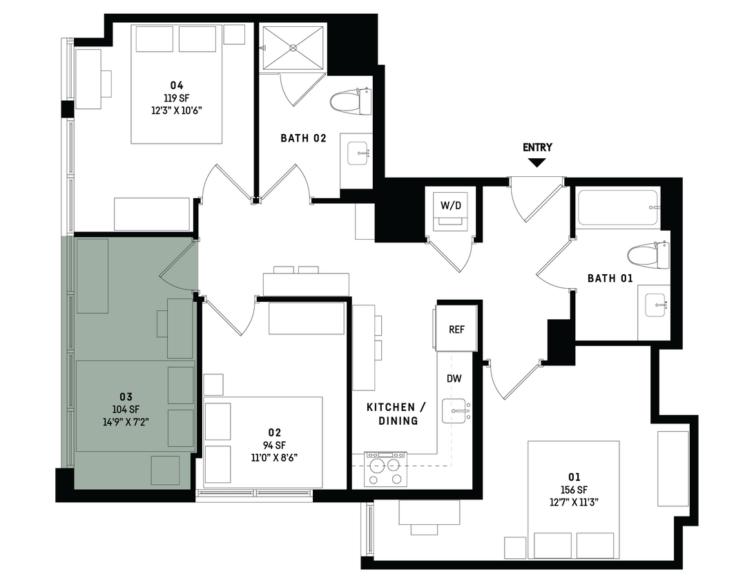 Floor Plan - Co-Living D11-Bedroom 3