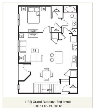 1 BR / 1 BA, 937 sq. ft - 1 BR Grand Balcony