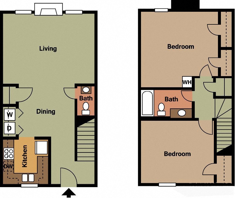 Floor Plan - 2 Bedroom 1.5 Bath Townhome Aspen Village Mount...