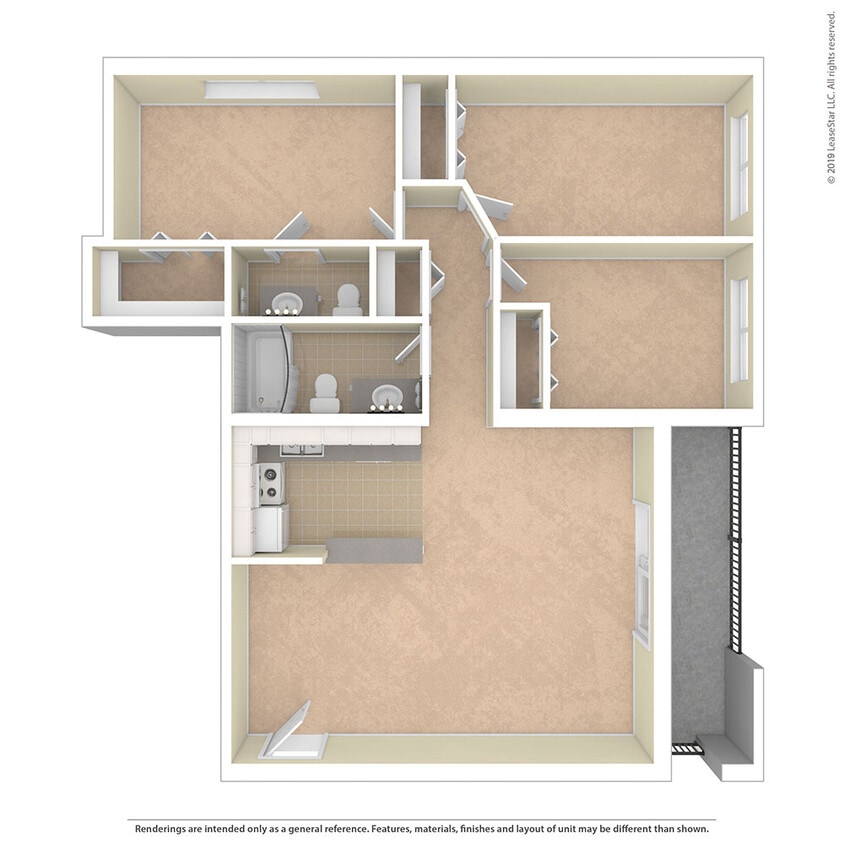 Floor Plan - THREE BEDROOM 1.5 BATH