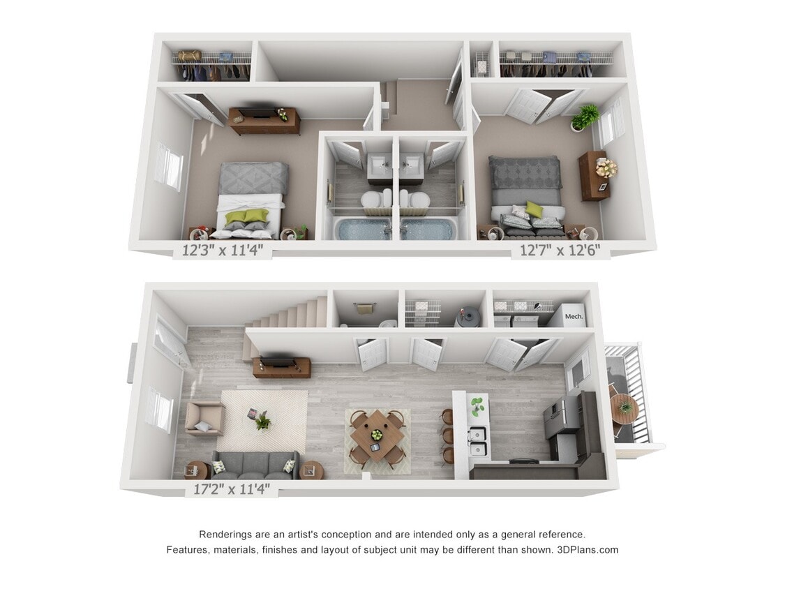 Floor Plan - 2 Bedroom, 2.5BA Townhome