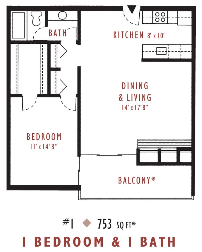 Floor Plan - 1 Bed 1 Bath