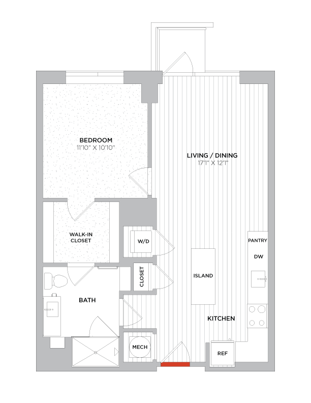 Floor Plan - 1 Bed/1 Bath-A08 West
