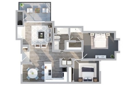 2x1 Floorplan - Two Bedroom One Bathroom